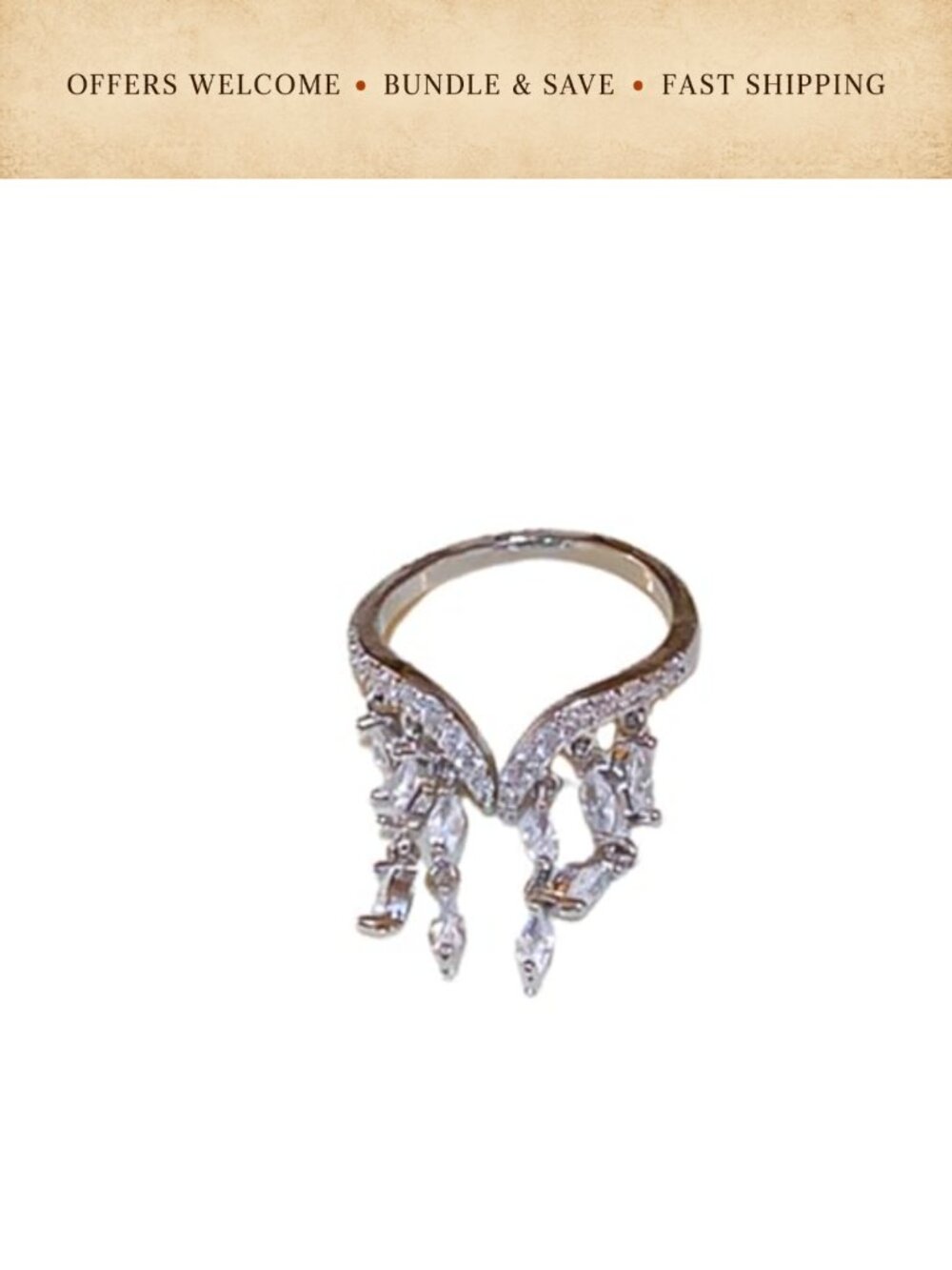 Minimalist Cross Band Adjustable Ring Copper Plated Cubic Zirconia Eternity Band
